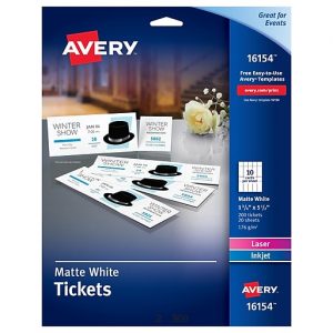 Avery Printable Tickets with Tear-Away Stubs Matte White